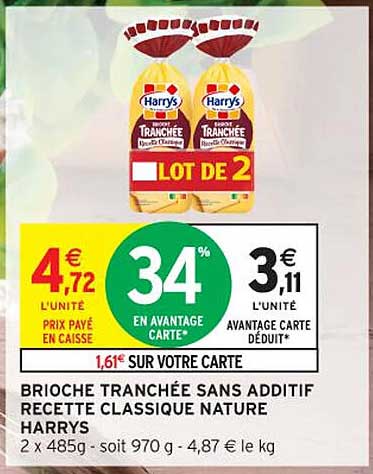 BRIOCHE TRANCHÉE SANS ADDITIF RECETTE CLASSIQUE NATURE HARRYS