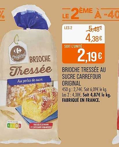 BRIOCHE TRESSÉE AU SUCRE CARREFOUR ORIGINAL