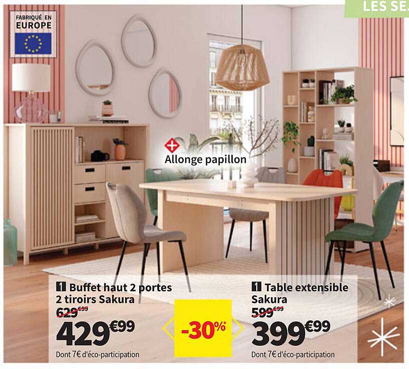 Buffet haut 2 portes 2 tiroirs Sakura