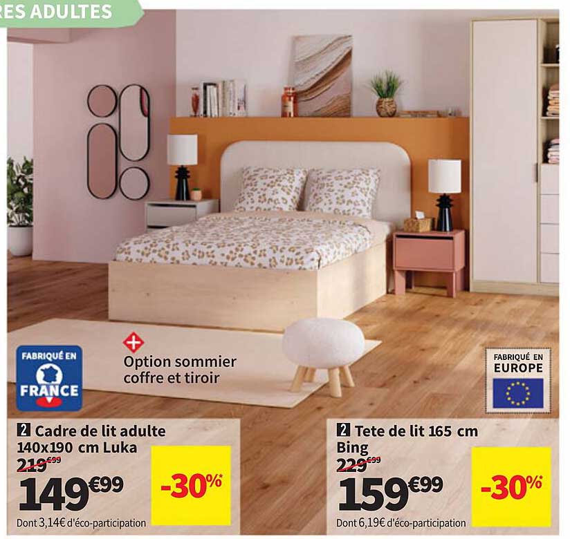 Cadre de lit adulte 140x190 cm Luka -30%