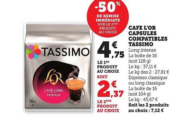 CAFE L'OR CAPSULES COMPATIBLES TASSIMO
