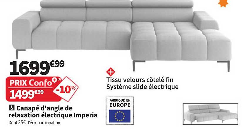 Canapé d'angle de relaxation électrique Imperia