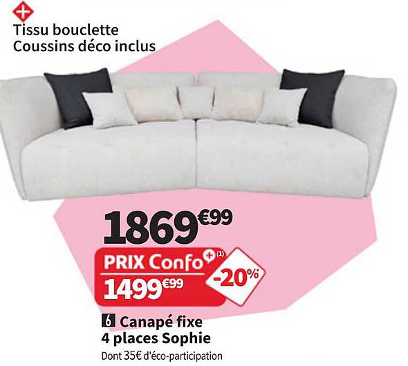 Canapé fixe 4 places Sophie