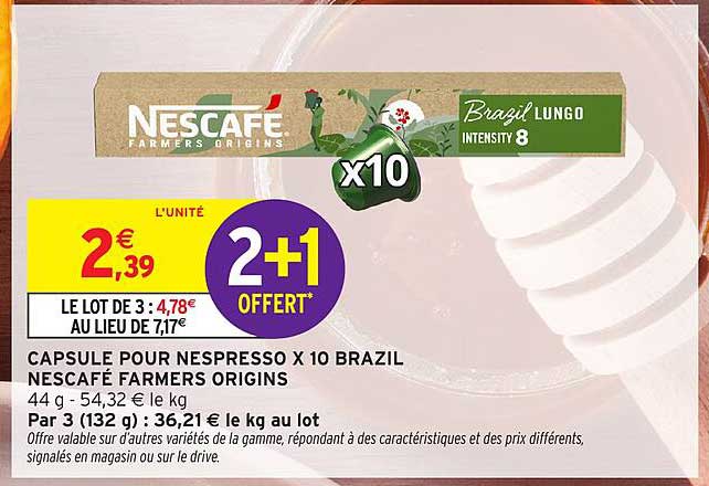 CAPSULE POUR NESPRESSO X 10 BRAZIL NESCAFÉ FARMERS ORIGINS