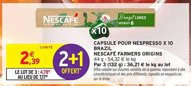 CAPSULE POUR NESPRESSO X 10 BRAZIL NESCAFÉ FARMERS ORIGINS