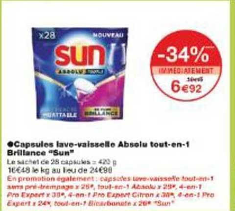 Capsules lave-vaisselle Absolu tout-en-1 Brillance “Sun”