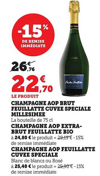 CHAMPAGNE AOP BRUT FEUILLATTE CUVEE SPECIALE MILLESIMEE