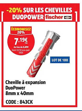 Cheville à expansion DuoPower 8mm x 40mm