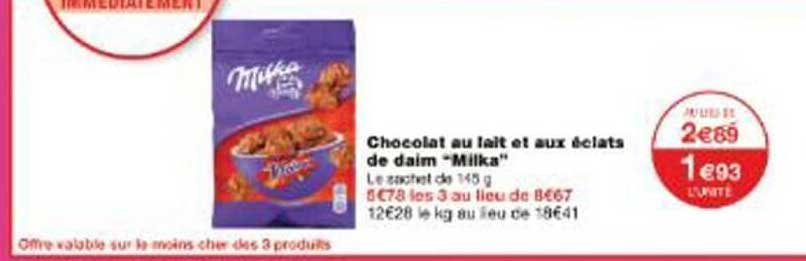Chocolat au lait et aux éclats de daim "Milka"