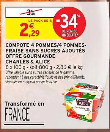 COMPOTE 4 POMMES/4 POMMES-FRAISE SANS SUCRES AJOUTÉS