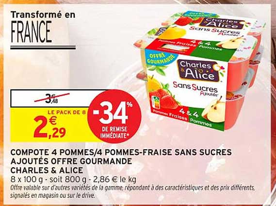 COMPOTE 4 POMMES/4 POMMES-FRAISE SANS SUCRES AJOUTÉS OFFRE GOURMANDE