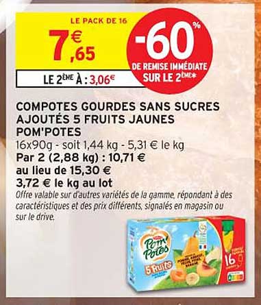 COMPOTES GOURDES SANS SUCRES AJOUTÉS 5 FRUITS JAUNES POM'POTES