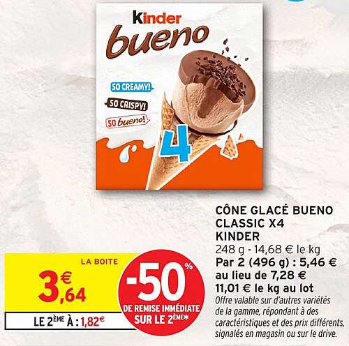 CÔNE GLACÉ BUENO CLASSIC X4 KINDER