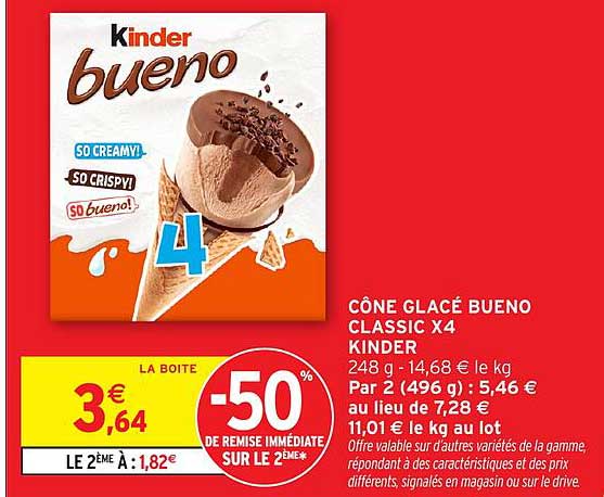 CÔNE GLACÉ BUENO CLASSIC X4 KINDER