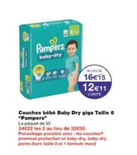 Couches bébé Baby Dry giga Taille 6 "Pampers"