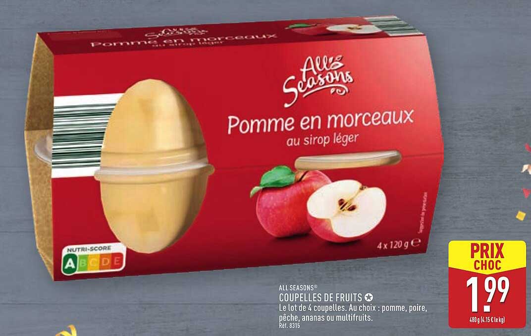 Coupes de Fruits Pomme en Morceaux au Sirop Léger
