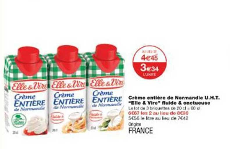 Crème entière de Normandie U.H.T. "Elle & Vire" fluide & onctueuse