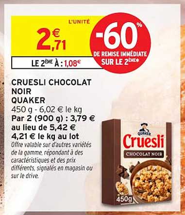 CRUESLI CHOCOLAT NOIR QUAKER