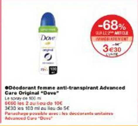 Déodorant femme anti-transpirant Advanced Care Original "Dove"