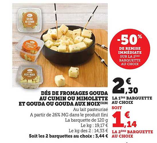 DÉS DE FROMAGES GOUDA AU CUMIN OU MIMELOTTE ET GOUDA OU GOUDA AUX NOIX(3)
