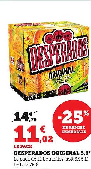 DESPERADOS ORIGINAL 5,9° Le pack de 12 bouteilles (soit 3,96 L)
