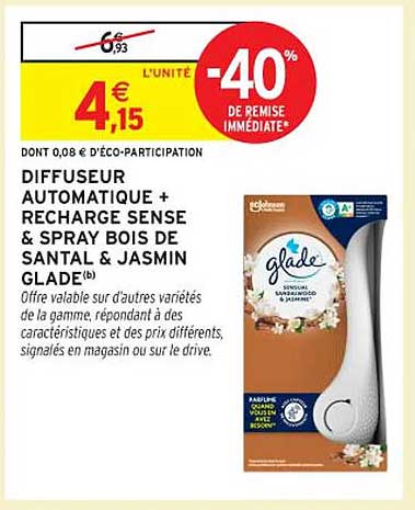 DIFFUSEUR AUTOMATIQUE + RECHARGE SENSE & SPRAY BOIS DE SANTAL & JASMIN GLADE