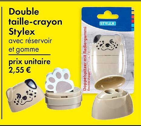 Double taille-crayon Stylex avec réservoir et gomme