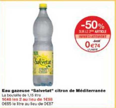 Eau gazeuse "Salvetat" citron de Méditerranée