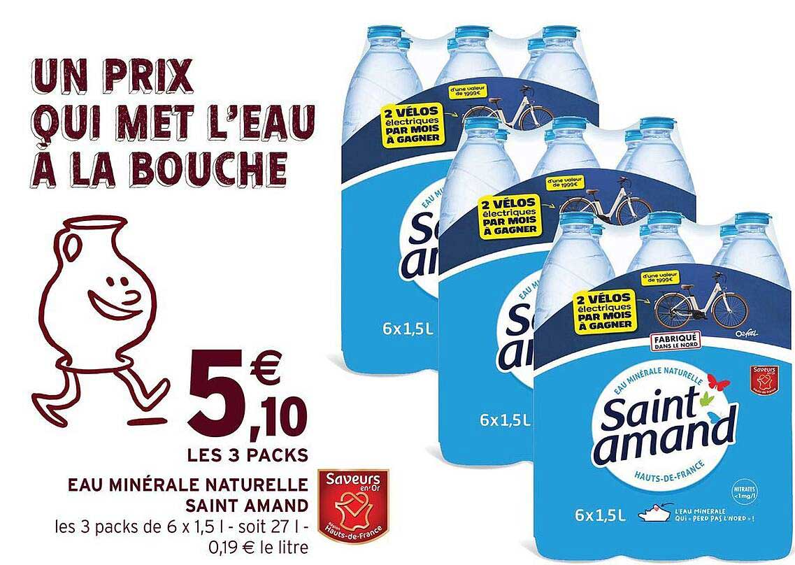 Eau minérale naturelle Saint Amand - 5 € les 3 packs