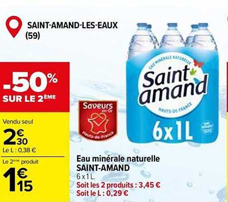 Eau minérale naturelle SAINT-AMAND 6 x 1L