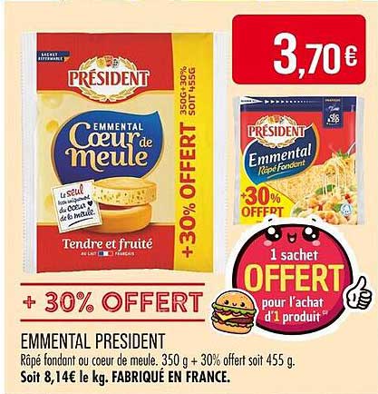 EMMENTAL PRESIDENT + 30% OFFERT