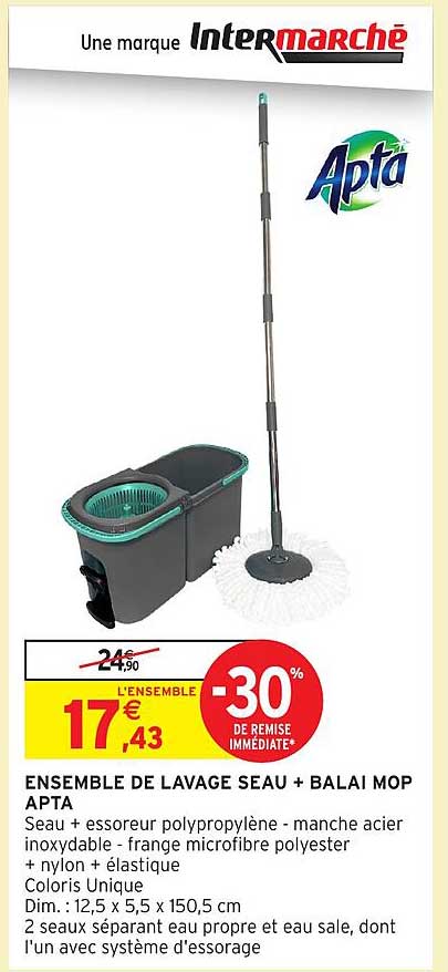 ENSEMBLE DE LAVAGE SEAU + BALAI MOP APTA