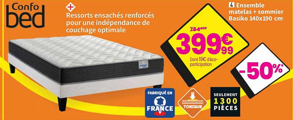 Ensemble matelas + sommier Basiko 140x190 cm