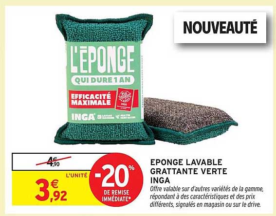 ÉPONGE LAVABLE GRATTANTE VERTE INGA