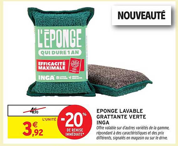 ÉPONGE LAVABLE GRATTANTE VERTE INGA