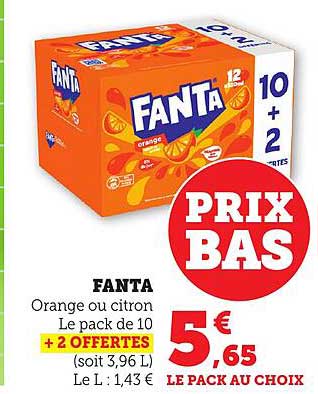 FANTA Orange ou citron - Le pack de 10 + 2 offertes