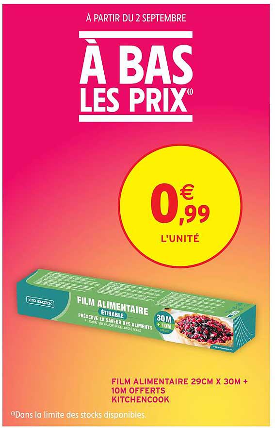FILM ALIMENTAIRE 29CM X 30M + 10M OFFERTS KITCHENCOOK