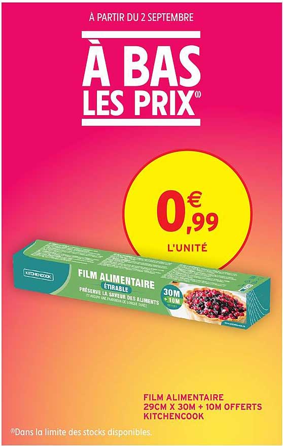 FILM ALIMENTAIRE 29CM X 30M + 10M OFFERTS KITCHENCOOK