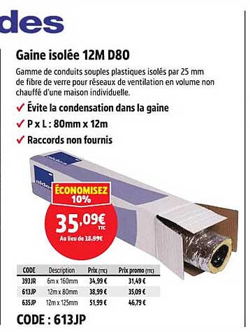 Gaine isolée 12M D80