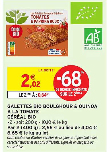 GALETTES BIO BOULGHOUR & QUINOA À LA TOMATE CÉRÉAL BIO