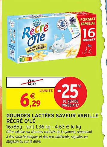 GOURDES LACTÉES SAVEUR VANILLE RÉCRÉ O'LE