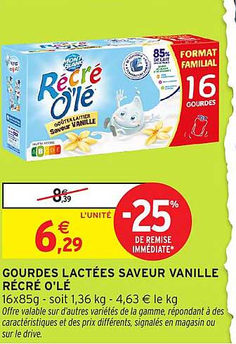 Gourdes lactées saveur vanille Récré O'Le