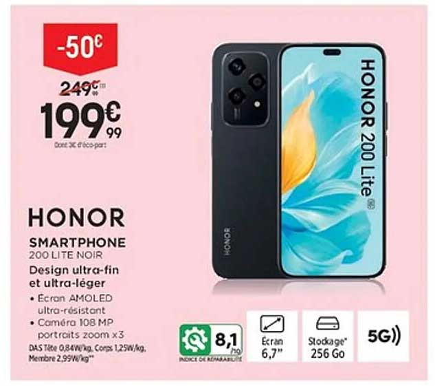 HONOR SMARTPHONE 200 LITE NOIR