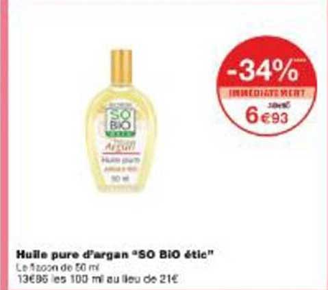 Huile pure d'argan "SO BIO étic"