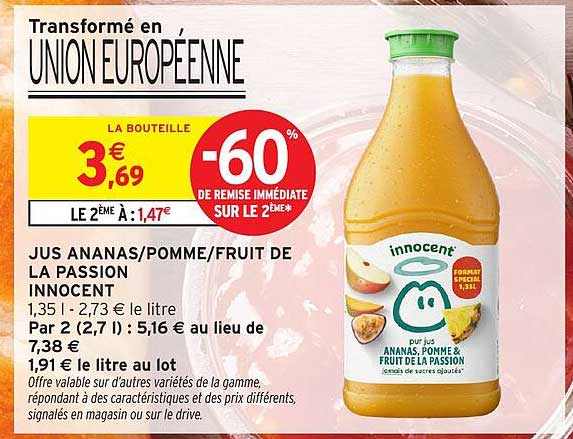 JUS ANANAS/POMME/FRUIT DE LA PASSION INNOCENT
