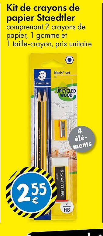 Kit de crayons de papier Staedtler comprenant 2 crayons de papier, 1 gomme et 1 taille-crayon, prix unitaire