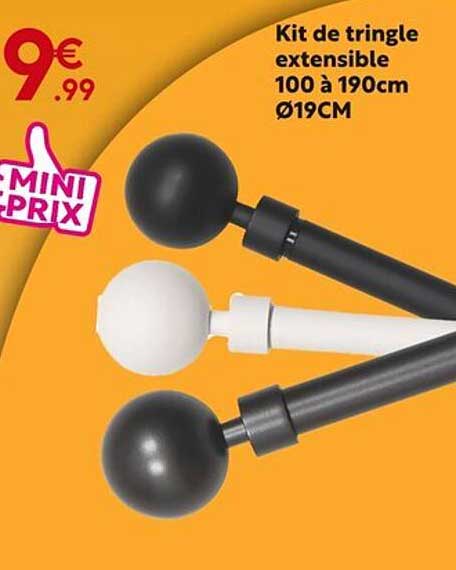 Kit de tringle extensible 100 à 190cm Ø19CM