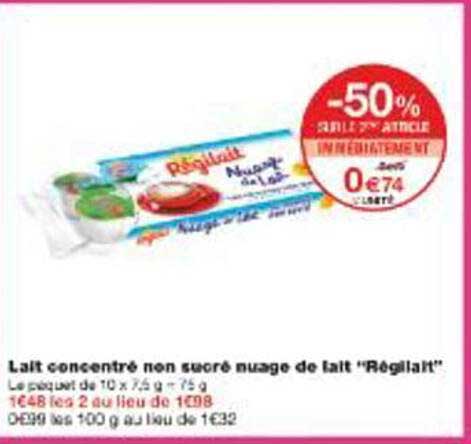 Lait concentré non sucré muage de lait "Régilait"