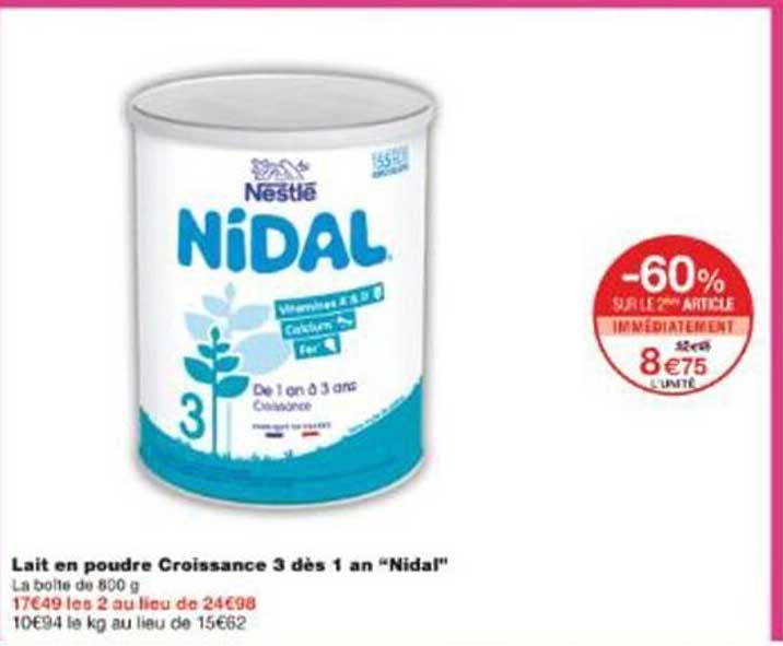Lait en poudre Croissance 3 dès 1 an “Nidal”