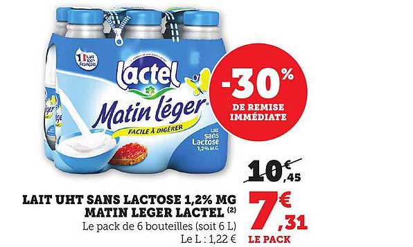 LAIT UHT SANS LACTOSE 1,2% MG MATIN LEGER LACTEL